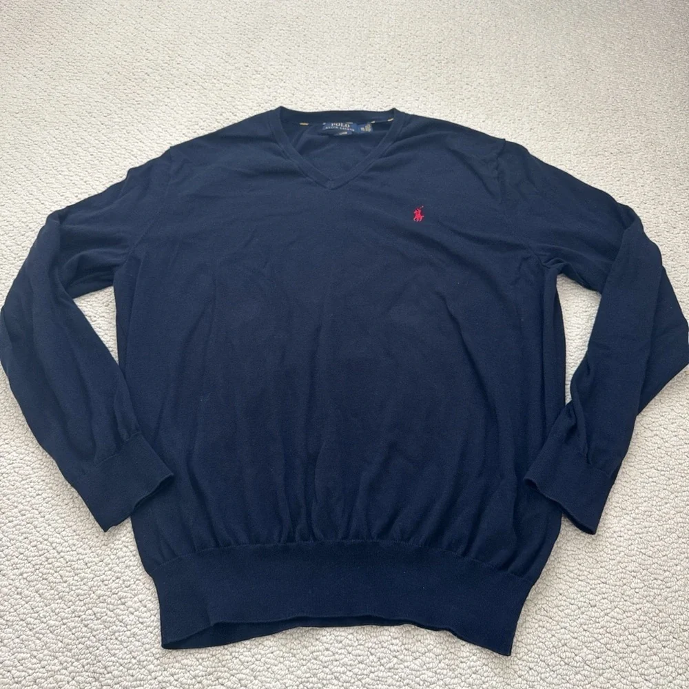 Polo by Ralph Lauren Men's Deep Blue V-Neck Sweater
